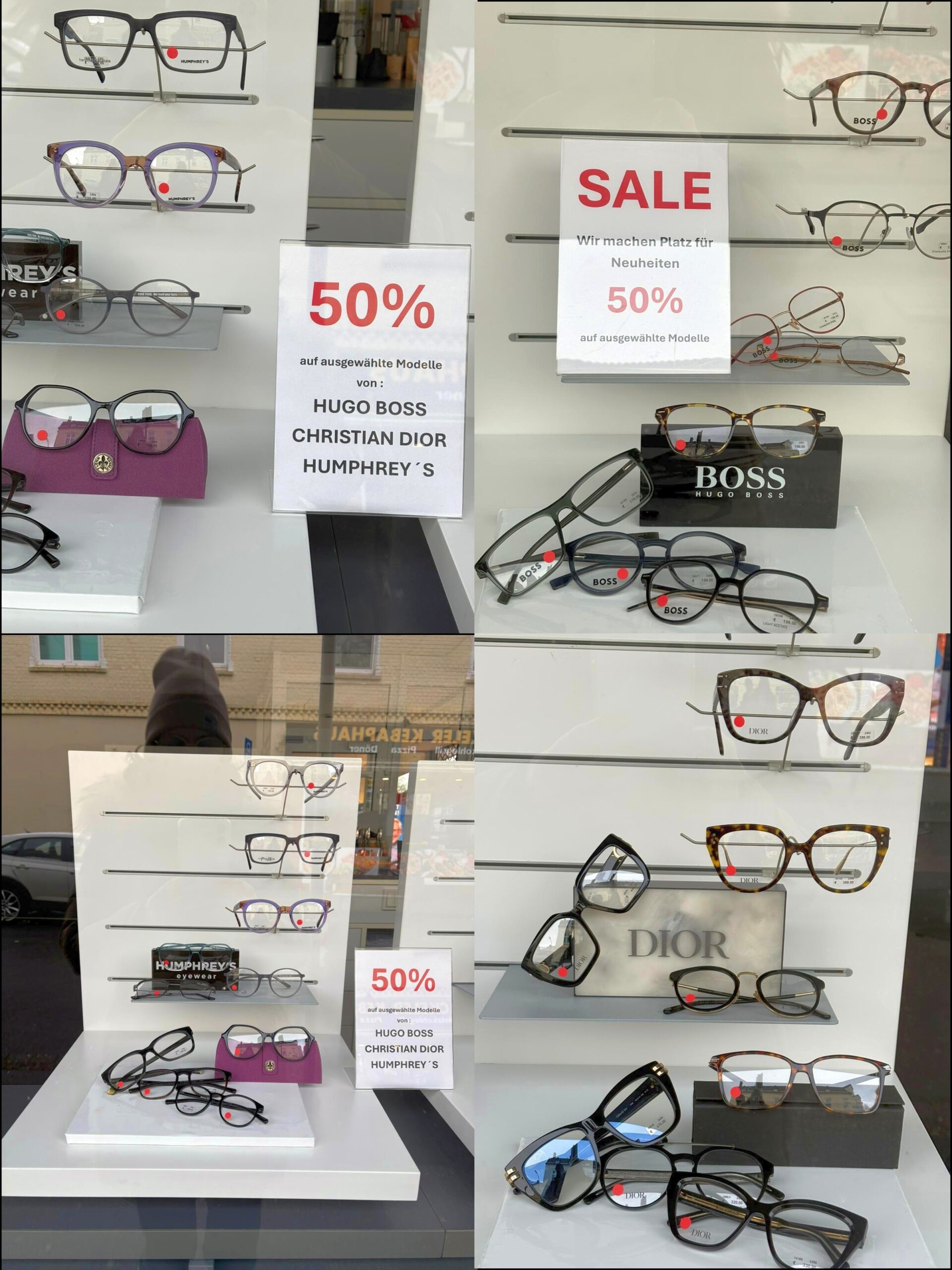 50 % SALE bei Optik Schuhkraft auf Designerbrillen von BOSS, DIOR und HUMPHREY'S by ESCHENBACH. 